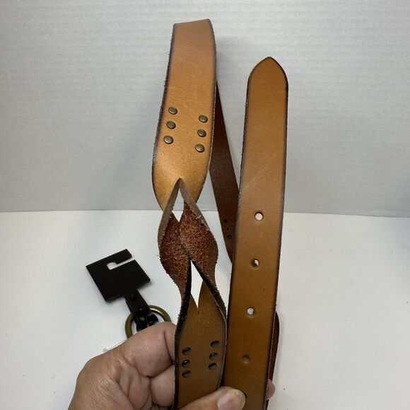 FRYE Studded Twisted Leather Tan Belt Sz Large New - Picture 5 of 8